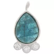 Pendentif goutte 14x7 mm  - gemme & oxydes de zirconium - Argent 925 - Apatite x1