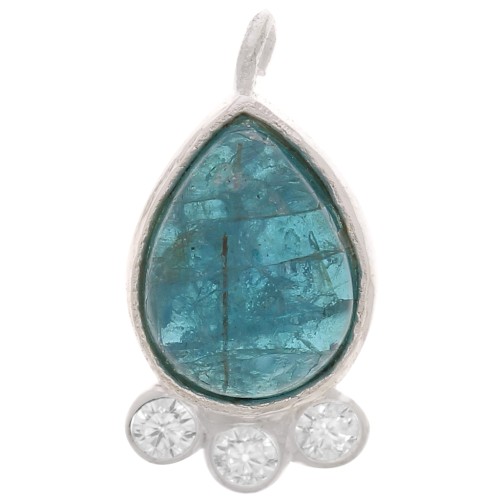 Pendentif goutte 14x7 mm  - gemme & oxydes de zirconium - Argent 925 - Apatite x1
