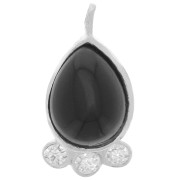 Pendentif goutte 14x7 mm  - gemme & oxydes de zirconium - Argent 925 - Onyx noir x1|raw }}