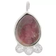 Pendentif goutte 14x7 mm  - gemme & oxydes de zirconium - Argent 925 - Rhodonite x1