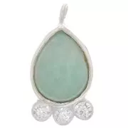 Pendentif goutte 14x7 mm  - gemme & oxydes de zirconium - Argent 925 - Amazonite x1