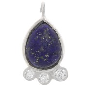 Pendentif goutte 14x7 mm  - gemme & oxydes de zirconium - Argent 925 - Lapis lazuli|raw }}
