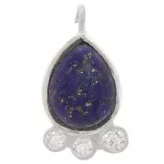 Pendentif goutte 14x7 mm  - gemme & oxydes de zirconium - Argent 925 - Lapis lazuli