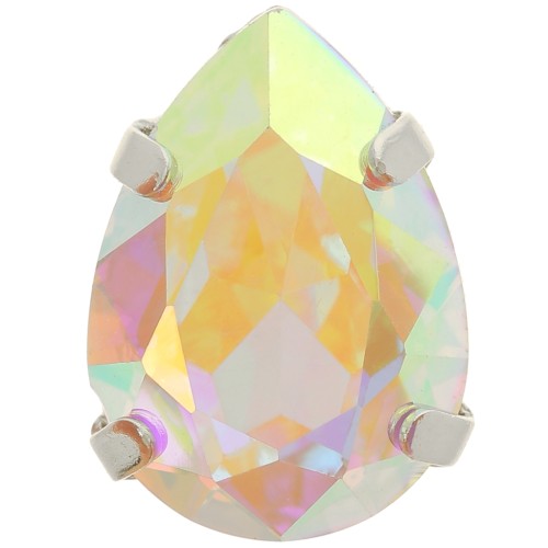 Cristal serti Aurora A4320 Drop 14x10 mm - Rhodié - Crystal AB x1