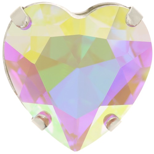 Cristal serti Aurora Coeur A4827 Heart 27 mm - Rhodié - Crystal AB x1