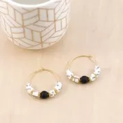 Perles Heishi rondelles  en pâte polymère 6x1 mm - Mix n°4 - Noir - Jaune x39cm