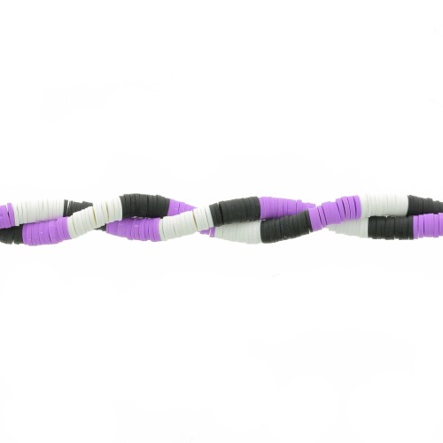 Perles Heishi rondelles  en pâte polymère 6x1 mm - Mix n°5 - Noir - Violet x39cm