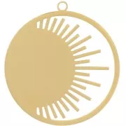Pendentif rond 30 mm - motif soleil - Acier inoxydable 316L Doré x1