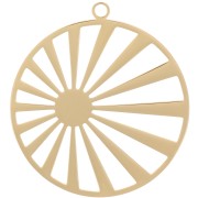 Pendentif rond 28mm motif soleil - pour cabochon 6 mm - Acier inoxydable 316L Doré|raw }}