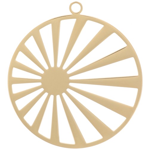 Pendentif rond 28mm motif soleil - pour cabochon 6 mm - Acier inoxydable 316L Doré