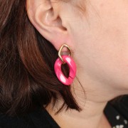 Boucles d'oreilles maillon ovale torsadé strié 20x14 mm - Doré à l'or fin x2