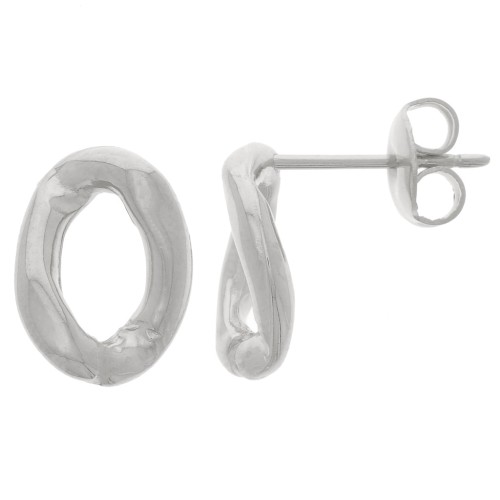 Boucles d'oreilles maillon ovale torsadé 13x9.5 mm - Rhodié x2