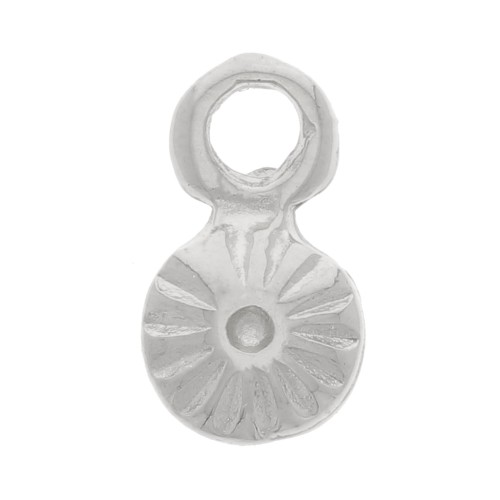 Mini breloques rondes striées 6 mm - Rhodié x4