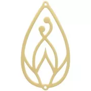 Intercalaire goutte évidé 40x22 mm - motif lotus - Acier inoxydable 316L Doré