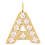 Breloque lettre alphabet 13 mm & oxydes de Zirconium - A - Acier inox 316L Doré x1|raw }}