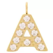 Breloque lettre alphabet 13 mm & oxydes de Zirconium - A - Acier inox 316L Doré x1