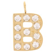 Breloque lettre alphabet 13 mm & oxydes de Zirconium - B - Acier inox 316L Doré x1