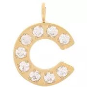 Breloque lettre alphabet 13 mm & oxydes de Zirconium - C - Acier inox 316L Doré x1
