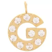Breloque lettre alphabet 13 mm & oxydes de Zirconium - G - Acier inox 316L Doré x1