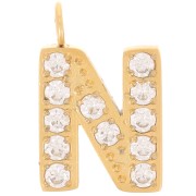 Breloque lettre alphabet 13 mm & oxydes de Zirconium - N - Acier inox 316L Doré x1
