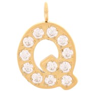 Breloque lettre alphabet 13 mm & oxydes de Zirconium - Q - Acier inox 316L Doré x1