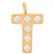 Breloque lettre alphabet 13 mm & oxydes de Zirconium - T - Acier inox 316L Doré x1