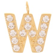 Breloque lettre alphabet 13 mm & oxydes de Zirconium - W - Acier inox 316L Doré x1|raw }}