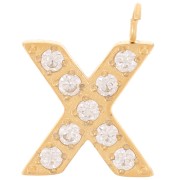 Breloque lettre alphabet 13 mm & oxydes de Zirconium - X - Acier inox 316L Doré x1