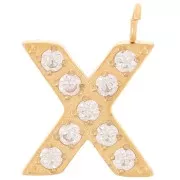 Breloque lettre alphabet 13 mm & oxydes de Zirconium - X - Acier inox 316L Doré x1
