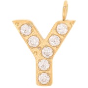 Breloque lettre alphabet 13 mm & oxydes de Zirconium - Y - Acier inox 316L Doré x1