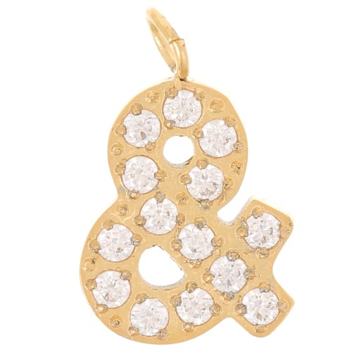 Breloque symbole esperluette 13mm - oxydes de Zirconium - & - Acier inox 316L Doré