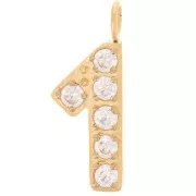 Breloque chiffre 13 mm et oxydes de Zirconium - 1 - Acier inoxydable 316L Doré x1