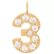 Breloque chiffre 13 mm et oxydes de Zirconium - 3 - Acier inoxydable 316L Doré x1