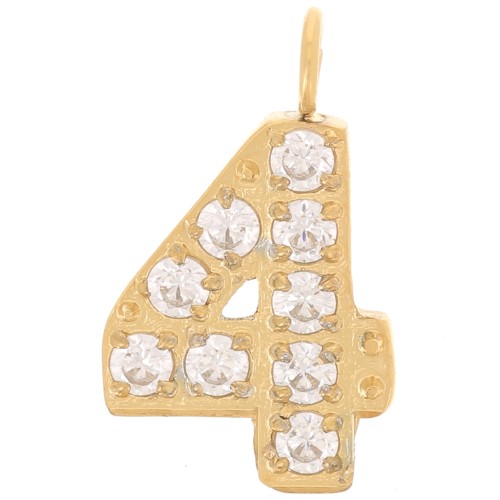 Breloque chiffre 13 mm et oxydes de Zirconium - 4 - Acier inoxydable 316L Doré x1