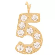 Breloque chiffre 13 mm et oxydes de Zirconium - 5 - Acier inoxydable 316L Doré x1