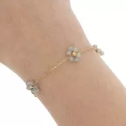 Chaîne Forçat et fleur en pierre gemme - Acier inox Doré 304L - Labradorite x50cm