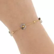 Chaîne Forçat & fleur en pierre gemme - Acier inox Doré 304L - Quartz rutile x50cm