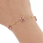 Chaîne Forçat & fleur en pierre gemme - Acier inox Doré 304L - Rhodochrosite x50cm