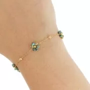 Chaîne Forçat & fleur en gemme - Acier inox Doré 304L - Turquoise africaine x50cm