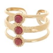 Bague 3 rangs réglable T.51 à T.57 pour cabochons 3 mm - Acier inox 304L Doré x1