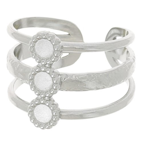 Bague 3 rangs réglable T.51 à T.57 pour cabochons 3 mm - Acier inoxydable 304L x1