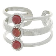 Bague 3 rangs réglable T.51 à T.57 pour cabochons 3 mm - Acier inoxydable 304L x1