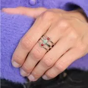 Bague 3 rangs réglable T.51 à T.57 pour cabochons 3 mm - Acier inoxydable 304L x1