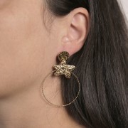 Clous d'oreilles rond martelé 12 mm avec un trou - Acier inoxydable 316L Doré x2