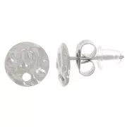 Clous d'oreilles rond martelé 8 mm avec un trou - Acier inoxydable 316L x2