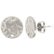 Clous d'oreilles rond martelé 12 mm avec un trou - Acier inoxydable 316L x2|raw }}