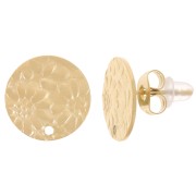 Clous d'oreilles rond 12 mm - motif fleur - Acier inoxydable 316L Doré x2