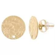 Clous d'oreilles rond 12 mm - motif fleur - Acier inoxydable 316L Doré x2