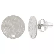 Clous d'oreilles rond 12 mm - motif fleur - Acier inoxydable 316L x2