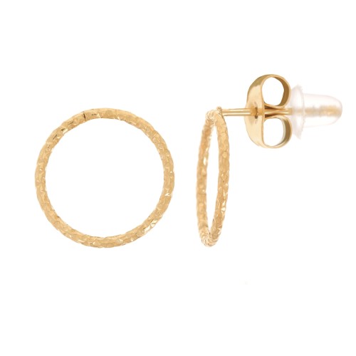 Boucles d'oreilles cercle évidé effet diamanté 10mm -Acier inoxydable 304L Doré x2